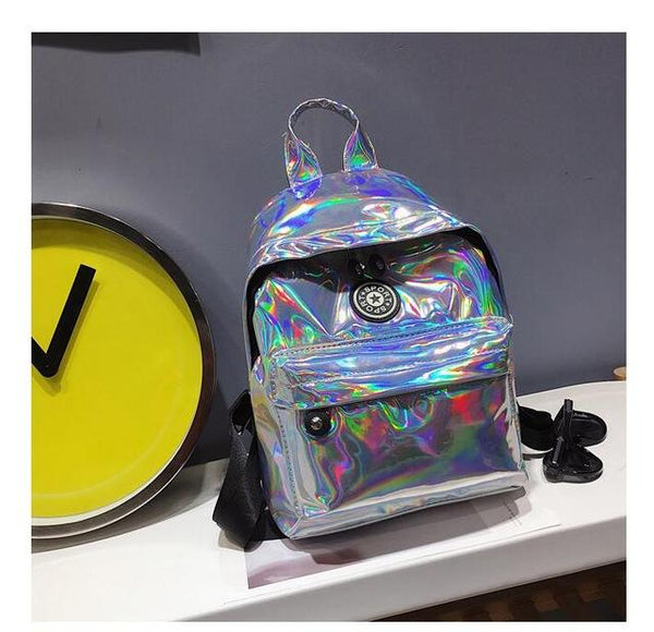 Cute Ladies Leather Hologram Backpacks