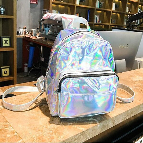 Cute Ladies Leather Hologram Backpacks